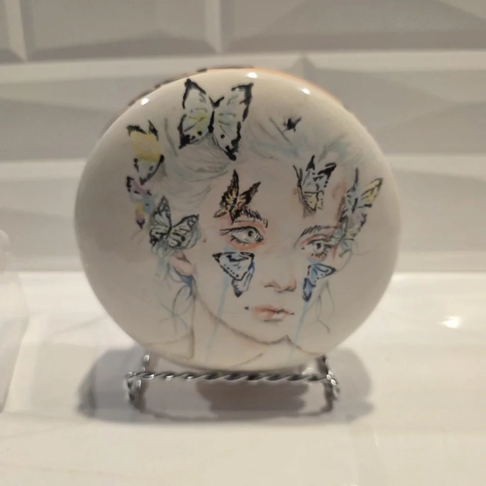 Love And Sacrifice Potrait Woman Adorned By Butterflies Hand Painted Trinket Box